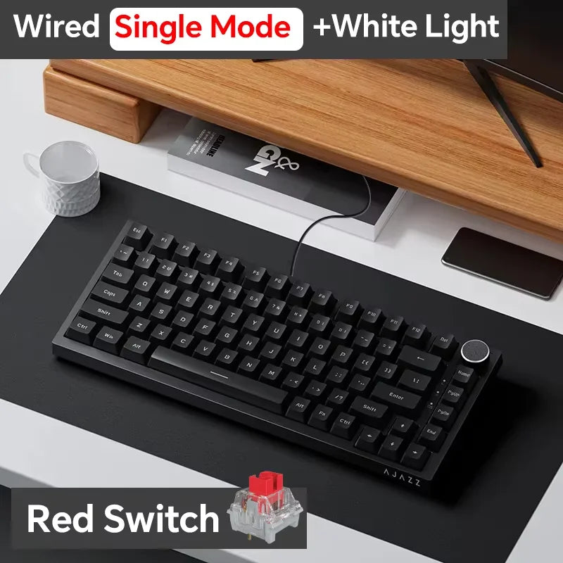 Tastiera meccanica da gaming Ajazz AK820/AK820Pro Bluetooth 5.1/wireless/cablata USB-C personalizzata con manopola, hot swap e gasket