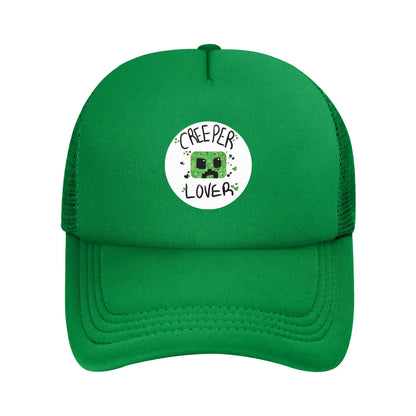 blocky adventurer discover a Creepers monster behind him Trucker Cap Sun Hats Cap Adjustable Snapback Caps Mesh Baseball Cap