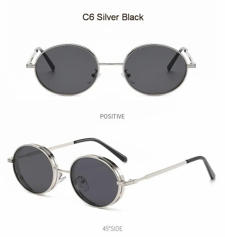 Oválné steampunkové sluneční brýle pro ženy, retro sluneční brýle pro muže i ženy, značkové designové brýle s kovovou obrubou, Lentes De Sol Mujer