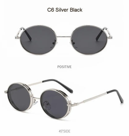 Oválné steampunkové sluneční brýle pro ženy, retro sluneční brýle pro muže i ženy, značkové designové brýle s kovovou obrubou, Lentes De Sol Mujer