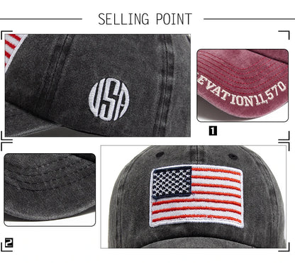 USA Flag Men's Baseball Cap Retro Embroidery Washed Cotton Dad Hats Fashion Women Hip Hop Caps Summer Outdoor Sun Visor Hat