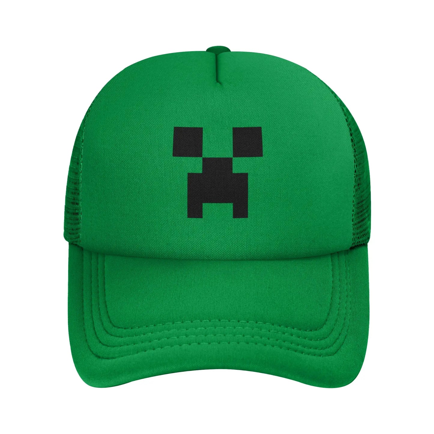 blocky adventurer discover a Creepers monster behind him Trucker Cap Sun Hats Cap Adjustable Snapback Caps Mesh Baseball Cap