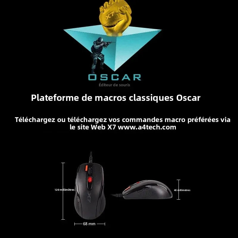 A4TECH X7 X-710BK Oscar žaidimų pelė, 2000DPI, 1000HZ, 4D ratukas, 160K vidinė atmintis, Oscar Mouse Editor, be tvarkyklės