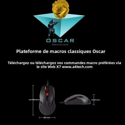 A4TECH X7 X-710BK Oscar žaidimų pelė, 2000DPI, 1000HZ, 4D ratukas, 160K vidinė atmintis, Oscar Mouse Editor, be tvarkyklės