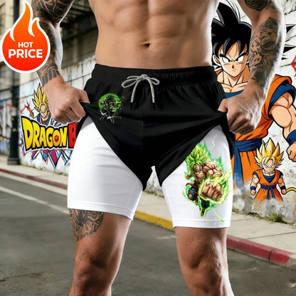 2026 Dragon Ball Summer Broly Men's Bot Fitness Double-Layer Replica Two-Piece Loose-Fit Training Running Shorts Casual Pants