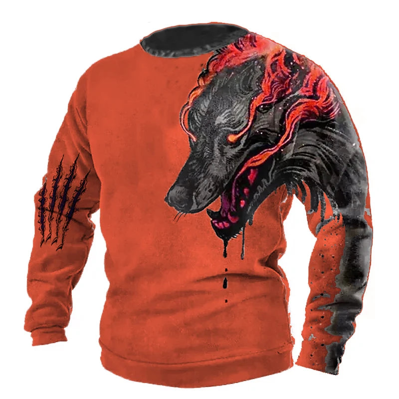 Summer Vintage T-shirt Male Long Wolf Print 3D T Shirts Tops Men's Clothing Streetwear Oversized Clothing O-neck Graphic Tees