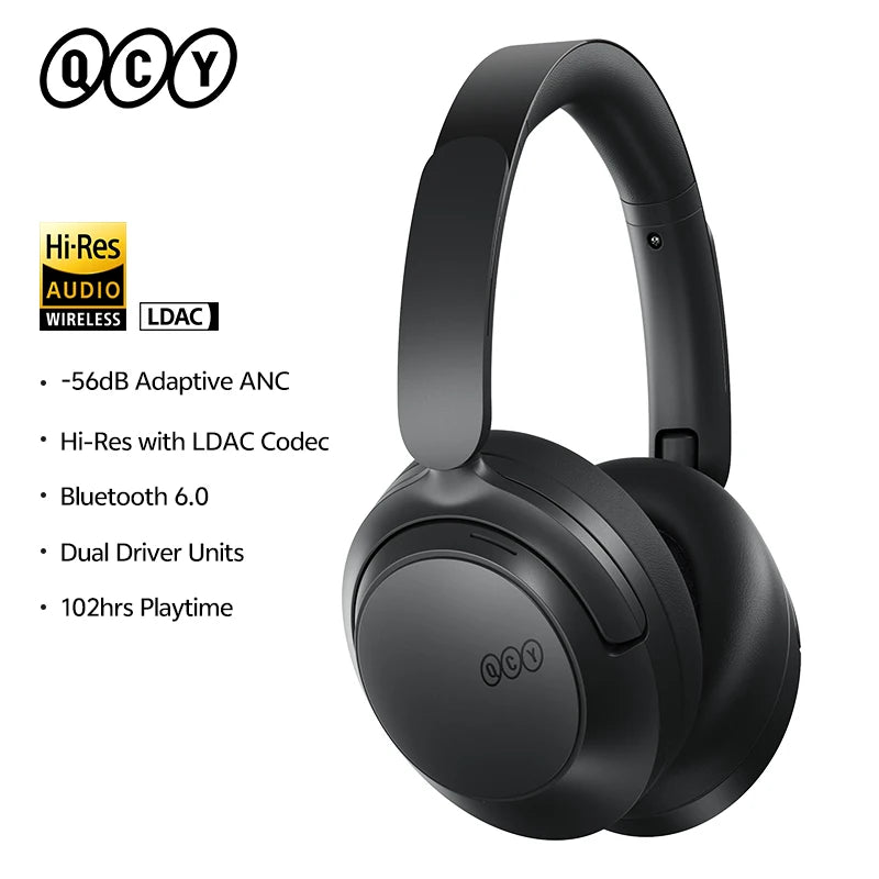 Auriculares circumaurales QCY H3S ANC Bluetooth 6.0 – Audio espacial Hi-Res LDAC, cancelación de ruido adaptativa de -56dB, auriculares inalámbricos