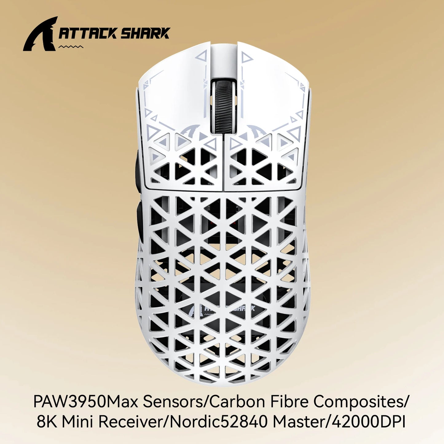 ATTACK SHARK R5 Tri-mode Ultra Wireless Gaming Mouse Carbon Fiber 8K ,PAW3950MAX ,8000Hz Wireless Polling Rate, DPI up to 42000
