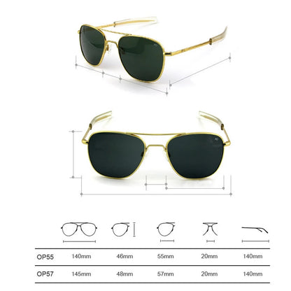 Occhiali da sole Pilot AO da uomo, marca di alta qualità, design AGX, lenti in vetro temperato, occhiali da sole da uomo