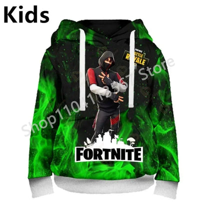 Llama Battle Royale F-Fortnited Kapuzenpullover mit 3D-Print für Herren, Damen und Kinder, Sweatshirt für Jungen, Mädchen und Kids, Streetwear-Pullover, grüne Oberteile