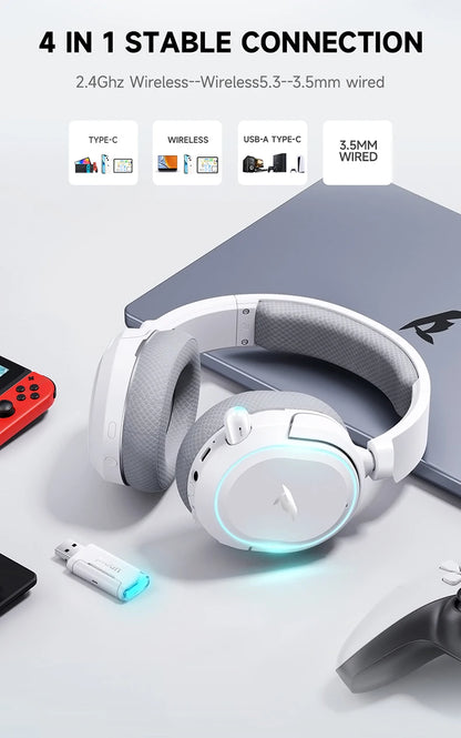 Auriculares gaming inalámbricos Picun G2 Bluetooth 5.3 – Sonido envolvente 7.1, auriculares gaming de baja latencia de 5ms con micrófono ENC para PC, PS5, PS4, Switch y móvil