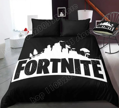 Fortnite-Bettwäsche-Set, Bettbezug, 3-teilig, 3D-bedruckte Schlafzimmer-Bettwäsche, Game-Anime-Cartoon-Kissenbezug, Zimmerdekoration, Geschenk