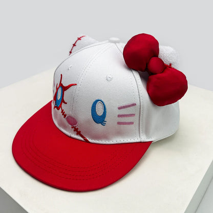 Breathable Cute Sunshade Flat Eave Peaked Caps Versatile ins Fashion Niche New Unisex Funny Kitty Embroidery Bow Baseball Hats