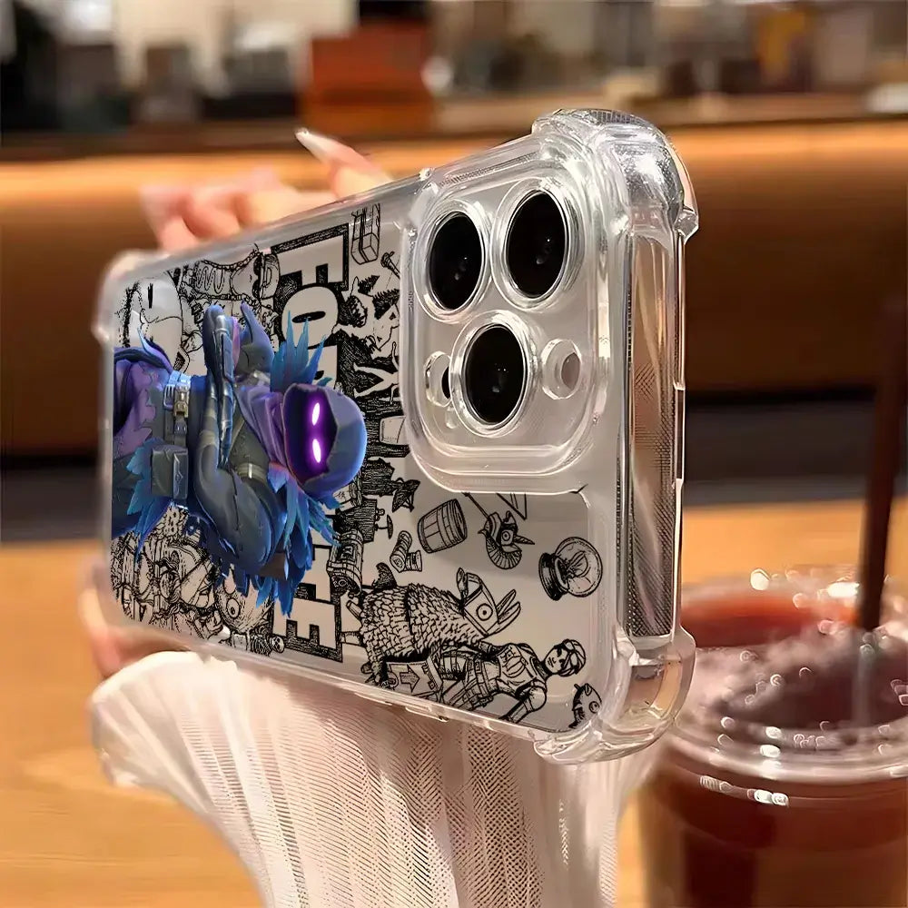 Fortnite-Handyhülle für iPhone 17 16e 16 15 14 13 12 11 Mini Air Pro Max X XR XSMax 7 8 Plus, sturzsichere transparente Schutzhülle