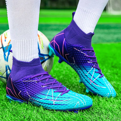New Professional High Top Football Shoes Artificial Grass Leather Youth Students Training Soccer Shoes for Men And Women Sports