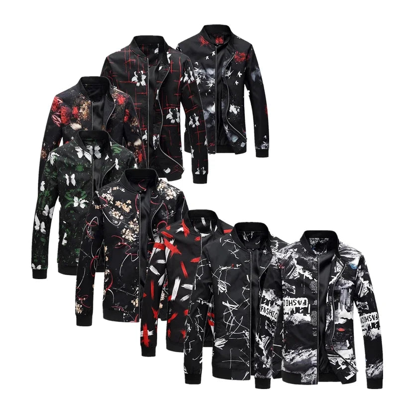 Spring and Autumn Men's Flower Jacket, Large Size Urban Casual Jacket, Multicolor Available