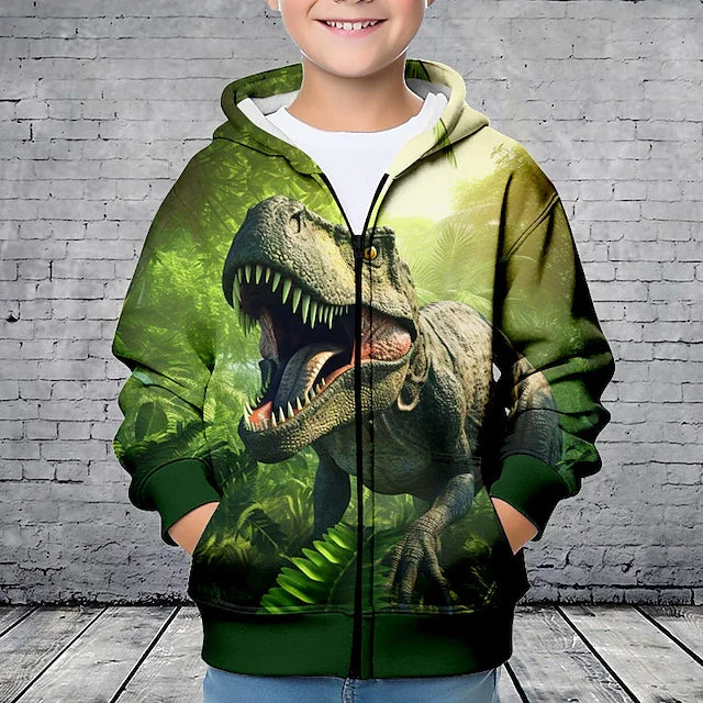 Hoodies Animal Dinosaurs 3D Printed Zipper Sweatshirts Boys Girls Sweatshirts Children Fashion Long Sleeve Oversized Hoodie Coat, produit gaming premium Fraquane