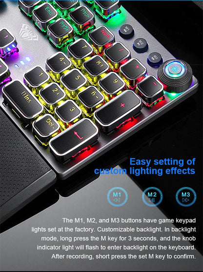 AULA F2088 mechanische kabelgebundene Gaming-Tastatur mit Multifunktions-Drehregler, 104 Tasten, magischer Hintergrundbeleuchtung und Makroprogrammierung für Computer