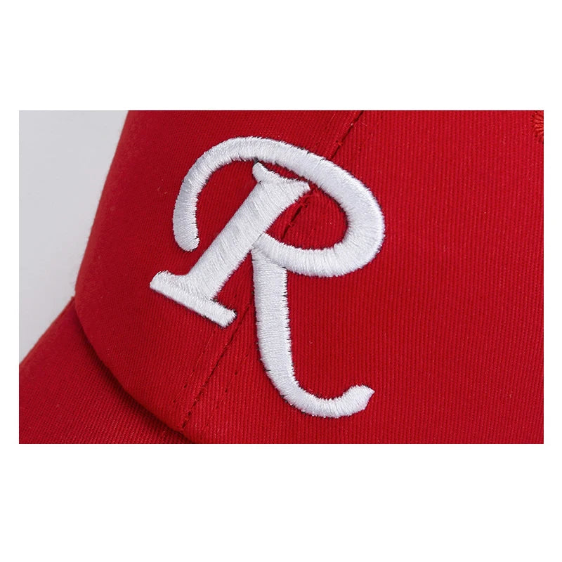 Casquette de baseball à visière rigide ajustable en coton brodé avec ruban en forme de lettre « R », casquette de soleil, casquette de camionneur, casquette hip-hop