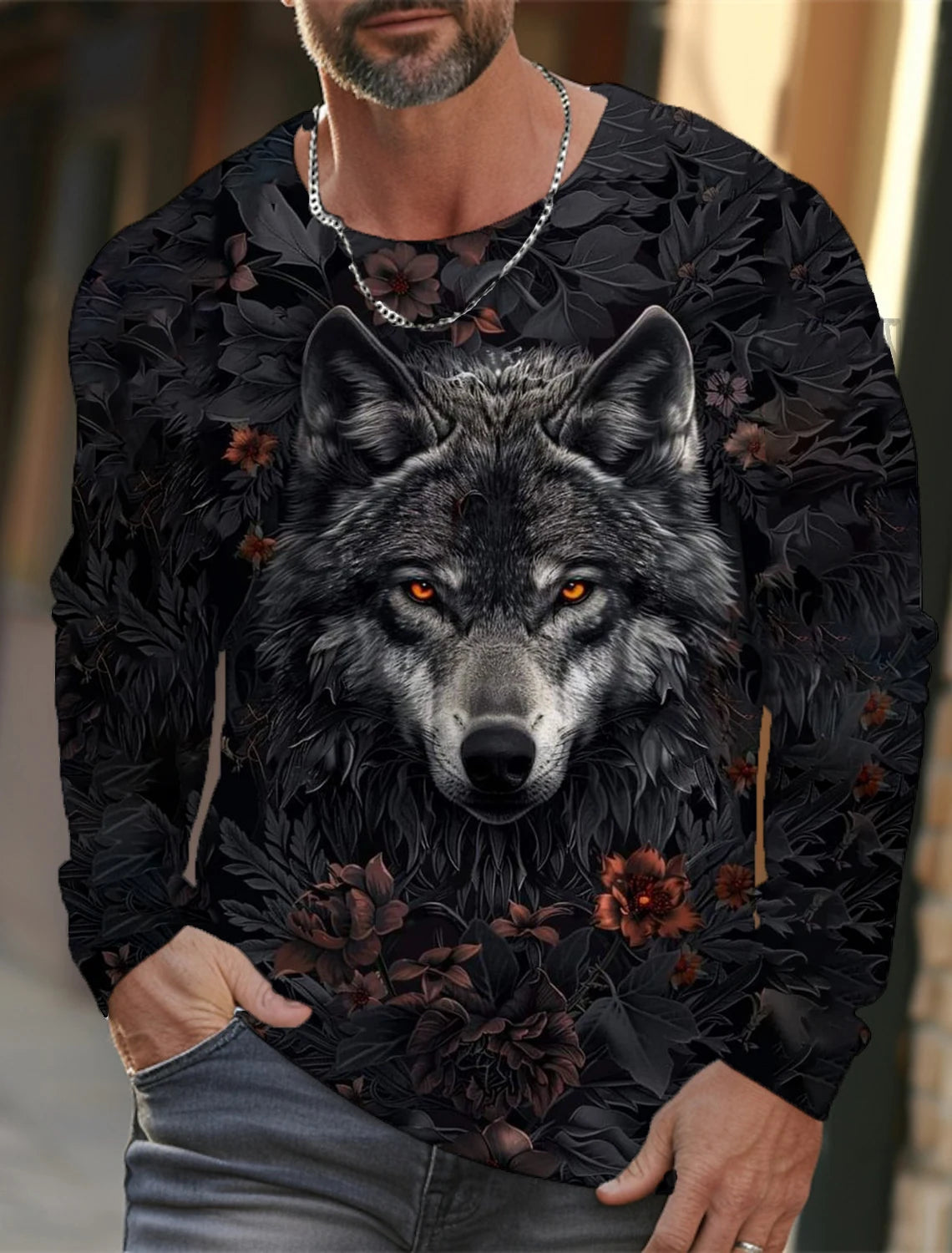 The Wolf Graphic Men's Long Sleeve T-shirt for Men Clothing Casual Top Tee Shirt Fashion Animal 3D Full Printing Streetwear
