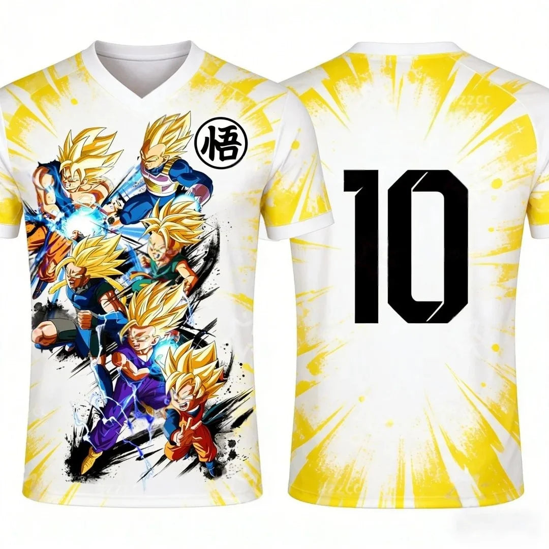 2026 Dragon Ball Pattern Football Shirt Messi No.10 Jersey Autumn Sports Quick Drying Men's T-shirt Children's Clothing T-shirt