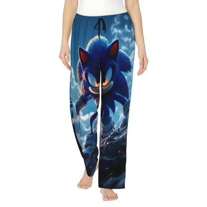 Custom Printed Womens Soniced Pajama Pants Hedgehog Game Sleepwear Sleep Lounge Bottoms with Pockets