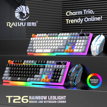 Einzelne Tastatur und Tastatur-Maus-Set RAIKU T26, dreifarbige Leuchttastatur, kabelgebundene mechanische Touch-Gaming-Maus-Tastatur-Kombination