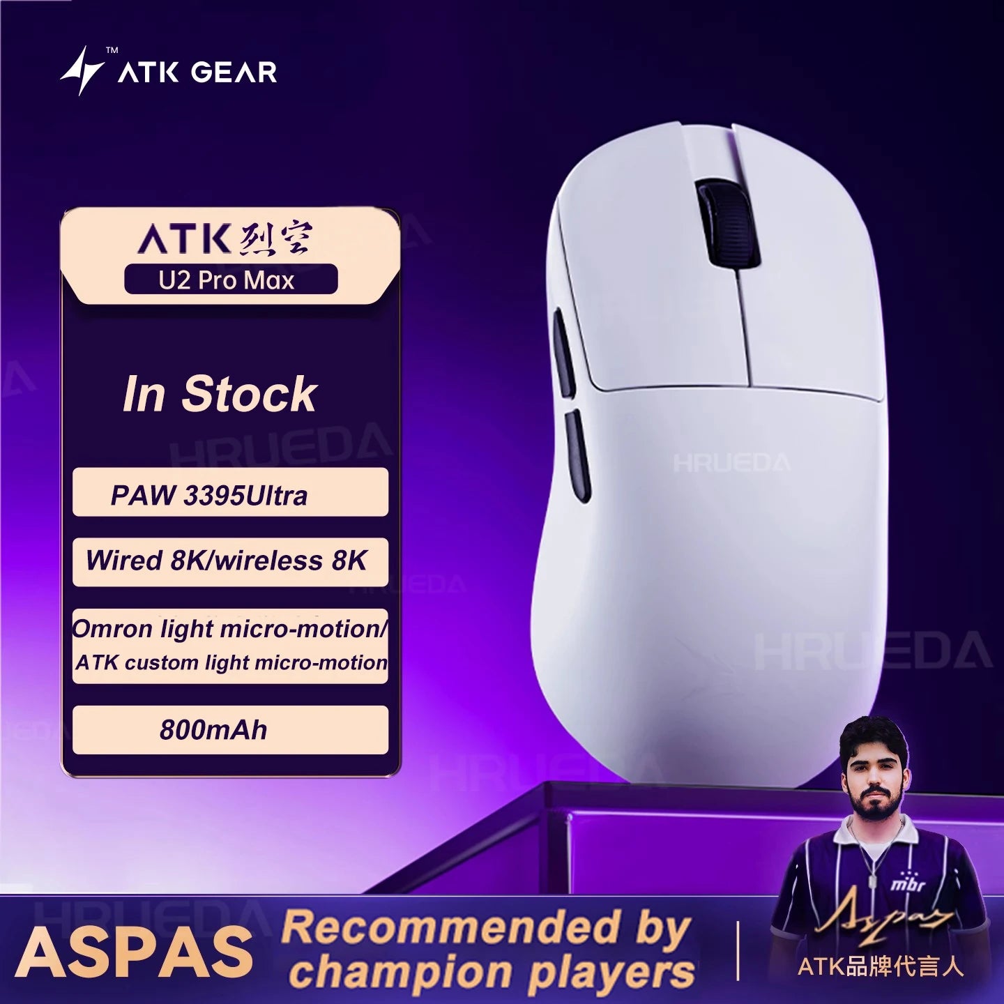 NEW ATK U2 V2 Mini Ultimate Wireless Gaming Mouse Tri-model Lightweight PAW3950Ultra 8KHz 500mAh Custom Ergonomic E-sports Mouse