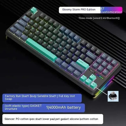 AULA F87 Pro mechanische Tastatur 2.4g/Usb/Bluetooth Tri-Mode Wireless, 87 Tasten, RGB, PBT, Gasket, 5-lagige Schalldämpfung, Full-Key, No Impact
