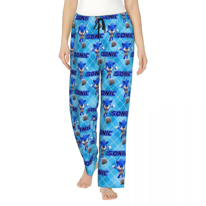 Custom Printed Womens Soniced Pajama Pants Hedgehog Game Sleepwear Sleep Lounge Bottoms with Pockets