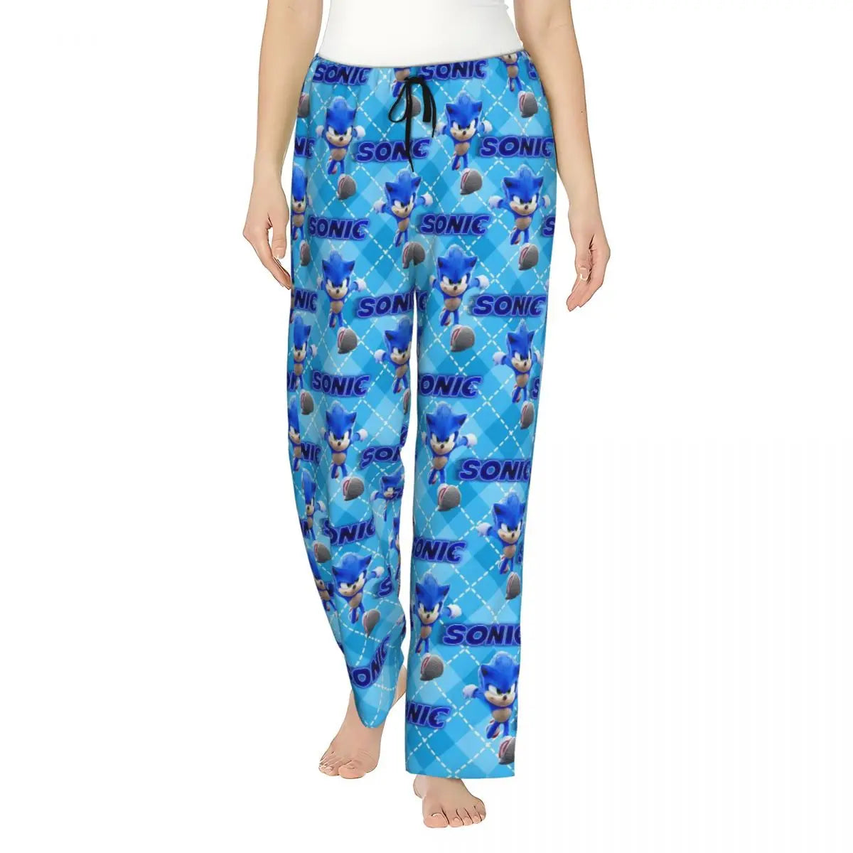 Custom Women Soniced Pajama Pants Printed Hedgehog Game Sleep Sleepwear Bottoms with Pockets