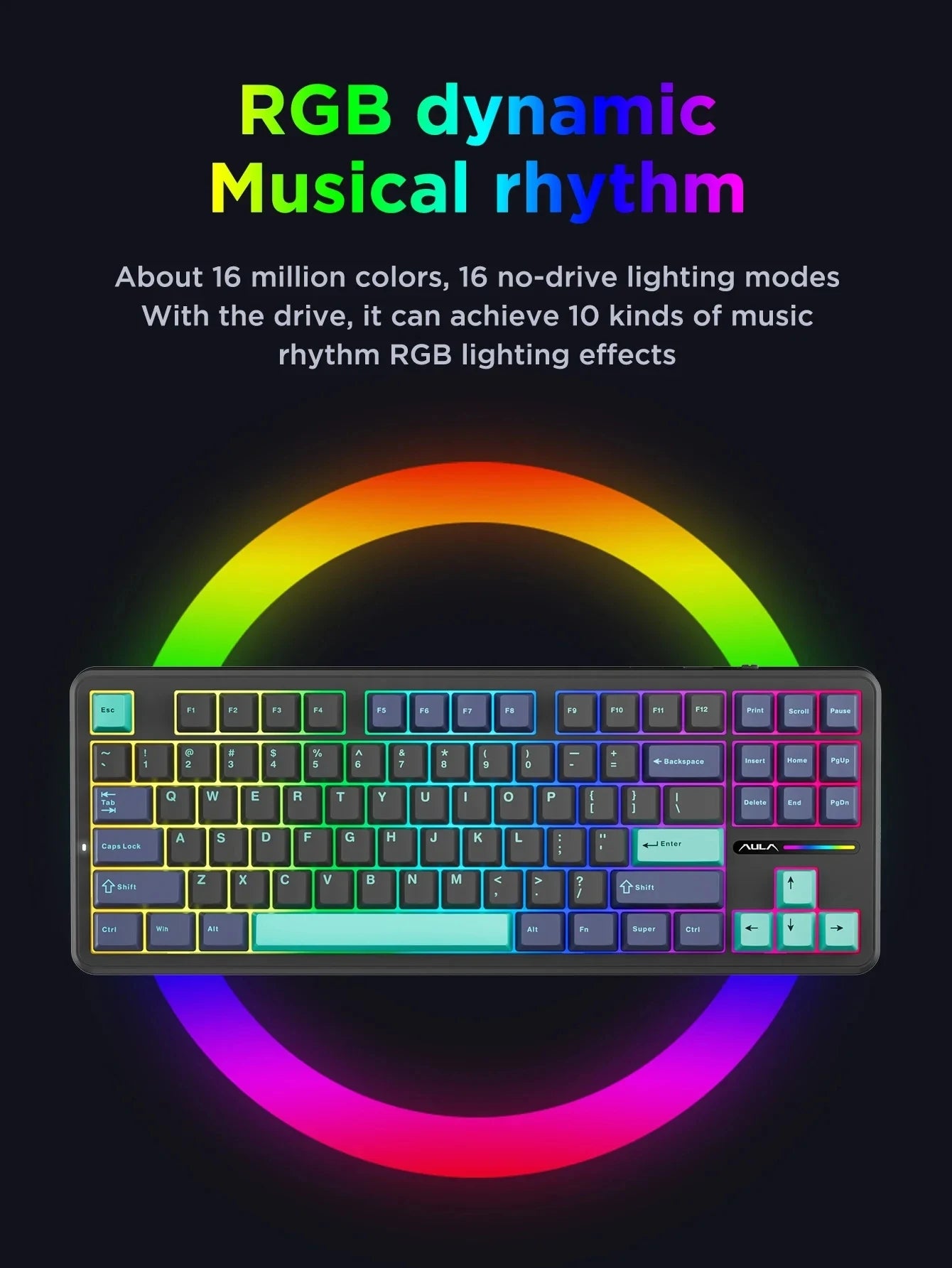 AULA F87 Pro mechanische Tastatur 2.4g/Usb/Bluetooth Tri-Mode Wireless, 87 Tasten, RGB, PBT, Gasket, 5-lagige Schalldämpfung, Full-Key, No Impact