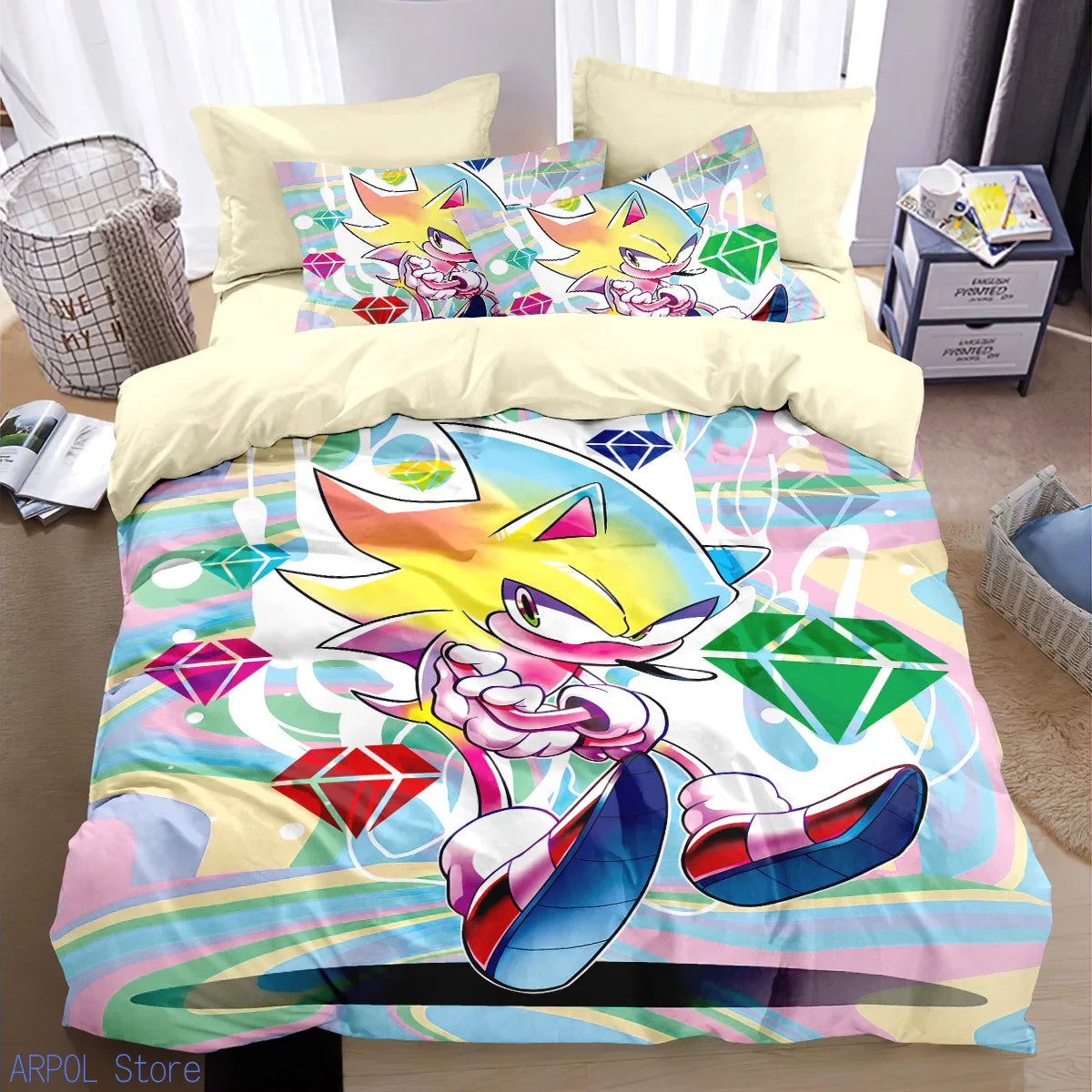 Cartoon Kids Sonics Duvet Cover Cool Anime Bedding Set Comforter Cover with Pillowcase Queen King Bedroom Children Teens