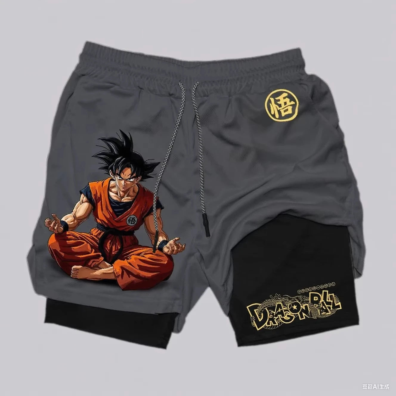 2026 Summer Dragon Ball Goku Anime Gym Shorts Men Double-layer 2-in-1 Sports Pants New Summer Japanese Cartoon Print Beach Pants