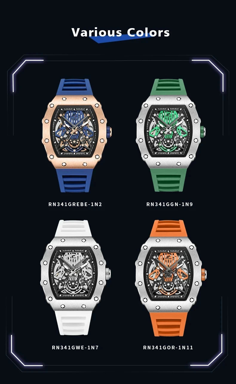 BAOGELA Richard Automatic Mechanical Watch for Men Wrist Watch Luxury Watches with Free Shipping Rubber Strap Reloj Hombre