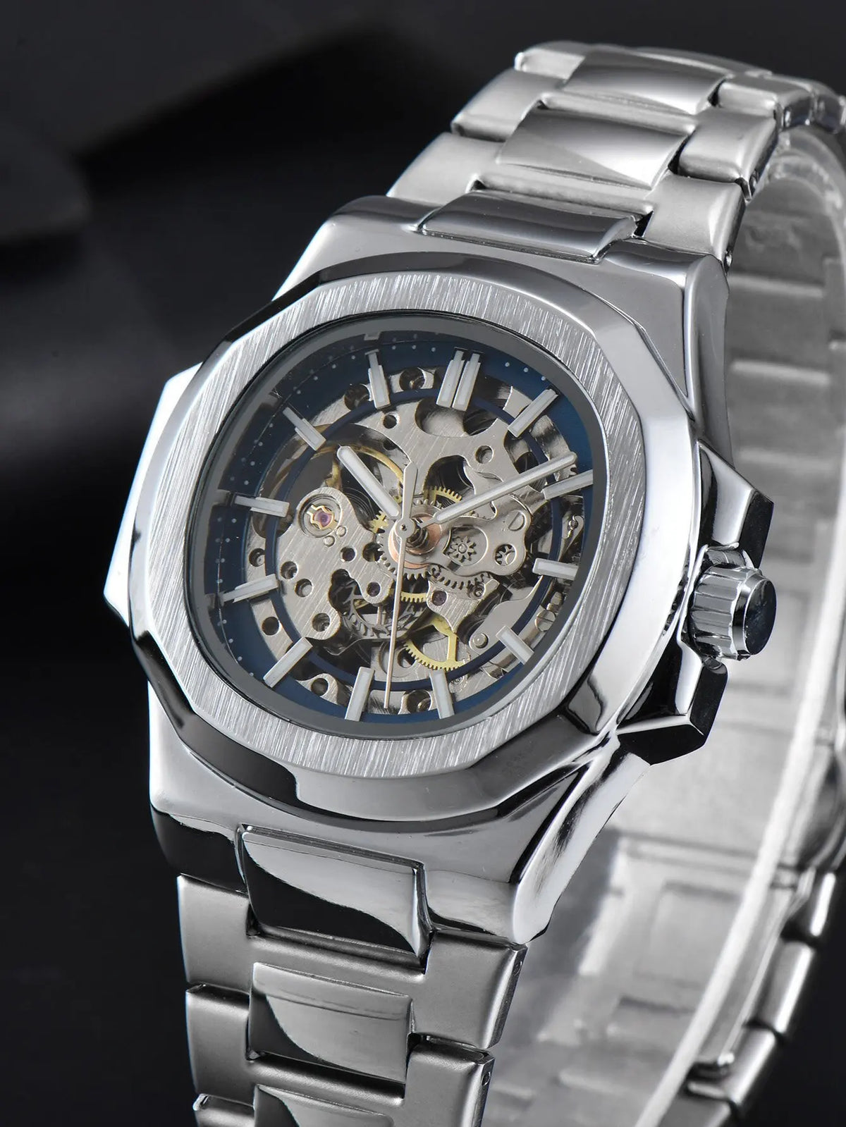 LONGLUX HOT SALE automatic mechanical men watch wholesale no logo waterproof skeleton business  stainless steel gift watch