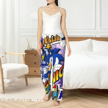 Custom Printed Womens Soniced Pajama Pants Hedgehog Game Sleepwear Sleep Lounge Bottoms with Pockets
