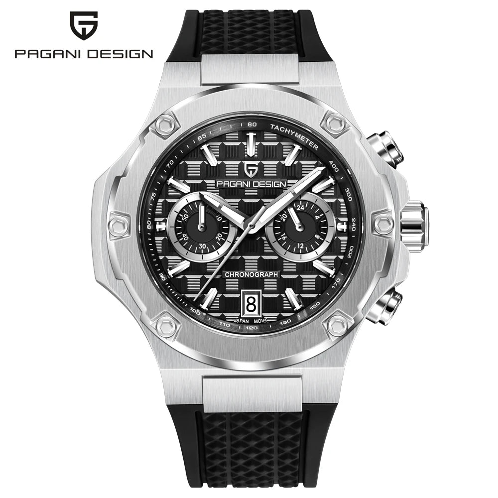 Křemenné pánské hodinky PAGANI DESIGN – luxusní sportovní chronograf, vodotěsný, s luminiscenčními ručičkami a safírovým sklem s antireflexní úpravou