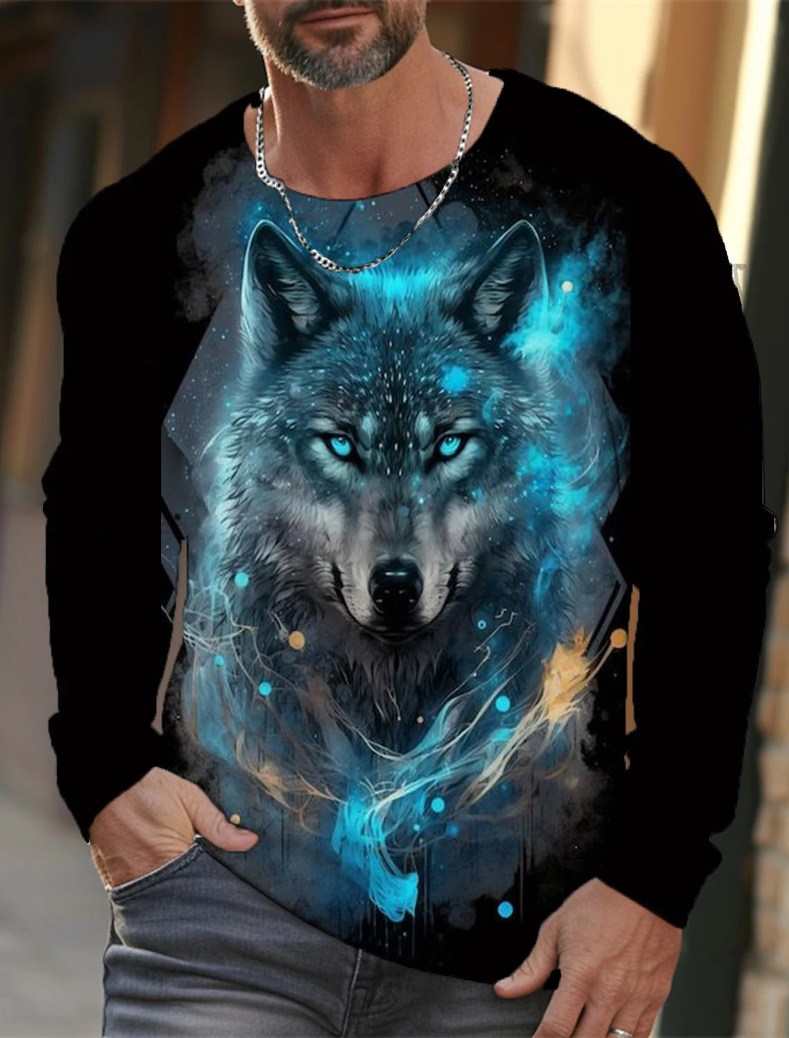 The Wolf Graphic Men's Long Sleeve T-shirt for Men Clothing Casual Top Tee Shirt Fashion Animal 3D Full Printing Streetwear