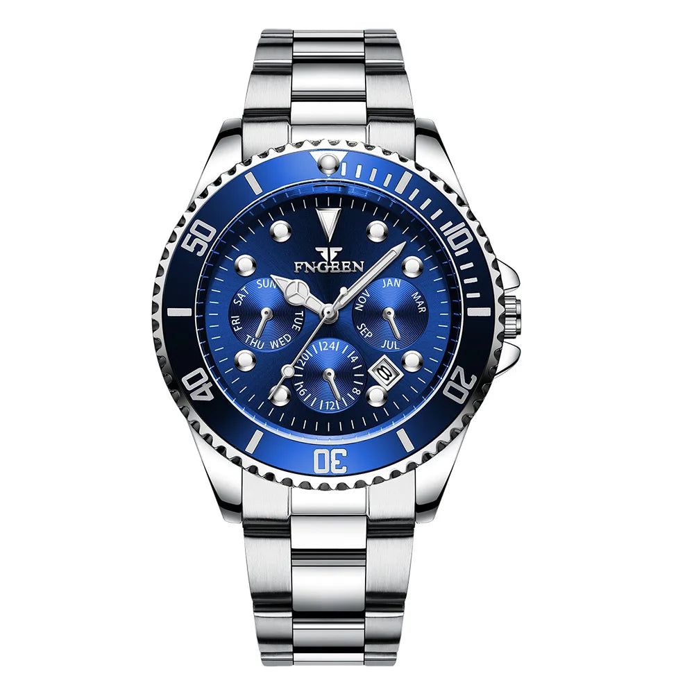 Montre à quartz de luxe pour homme BINBOND, précise, avec date automatique, lumineuse, étanche, idéale pour le sport, les affaires et les loisirs. Résistante et durable.