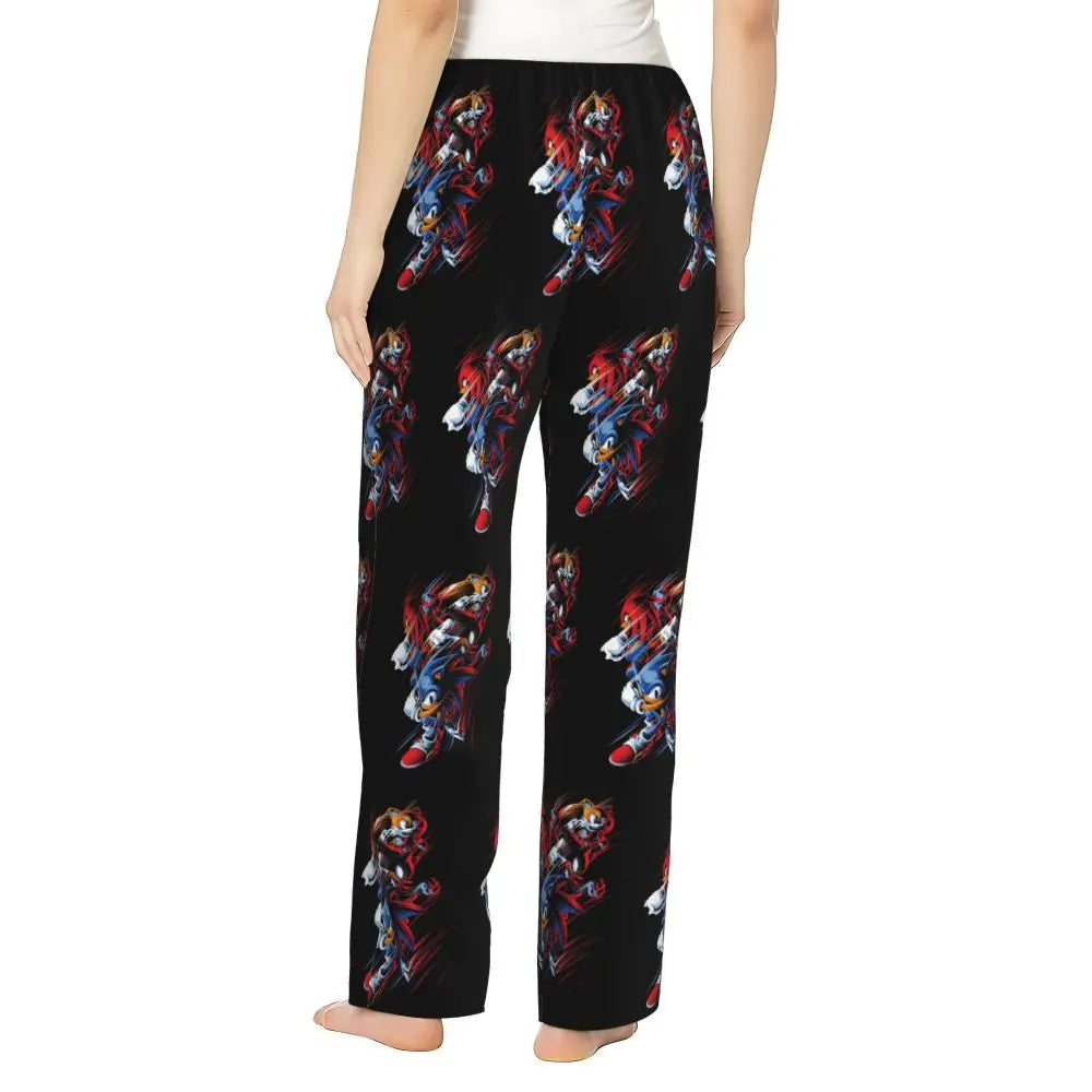 Custom Women Soniced Pajama Pants Printed Hedgehog Game Sleep Sleepwear Bottoms with Pockets