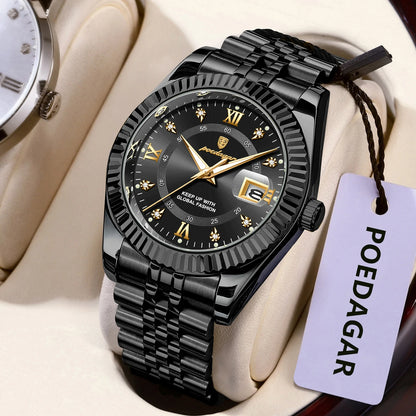 Orologio da uomo POEDAGAR – Modello di lusso, impermeabile, in acciaio inossidabile, con quadrante luminescente, stile militare, datario, movimento al quarzo, ideale per il lavoro o le occasioni professionali.