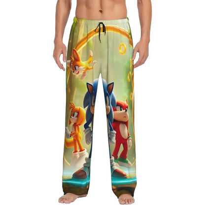 Custom Print Men's Soniced Pajama Pants Hedgehog Game Sleepwear Sleep Lounge Bottoms with Pockets