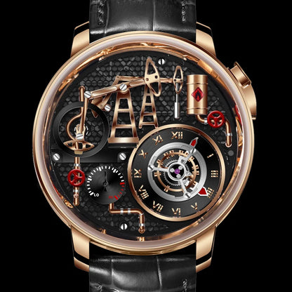 Reloj de cuarzo PINDU NEW TOP con bomba de aceite de botón para hombre de negocios, 45.5MM, cristal de zafiro, resistente al agua, correa de cuero para hombre