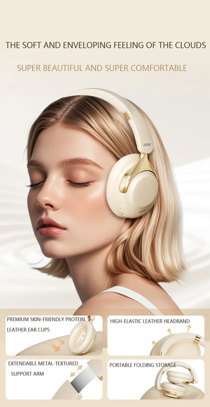 Acer OHR524 ANC Wireless Bluetooth Headphones with 360° Surround Sound, Active Noise Cancelling Over-Ear Headphones, HD Mic, Bluetooth 5.4, 100H Battery