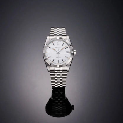 Baltany S4102 Business Men's Automatic Mechanical Wristwatch 36mm Linen Dial Engine Turned Bezel NH35 Luxury Dress Watch