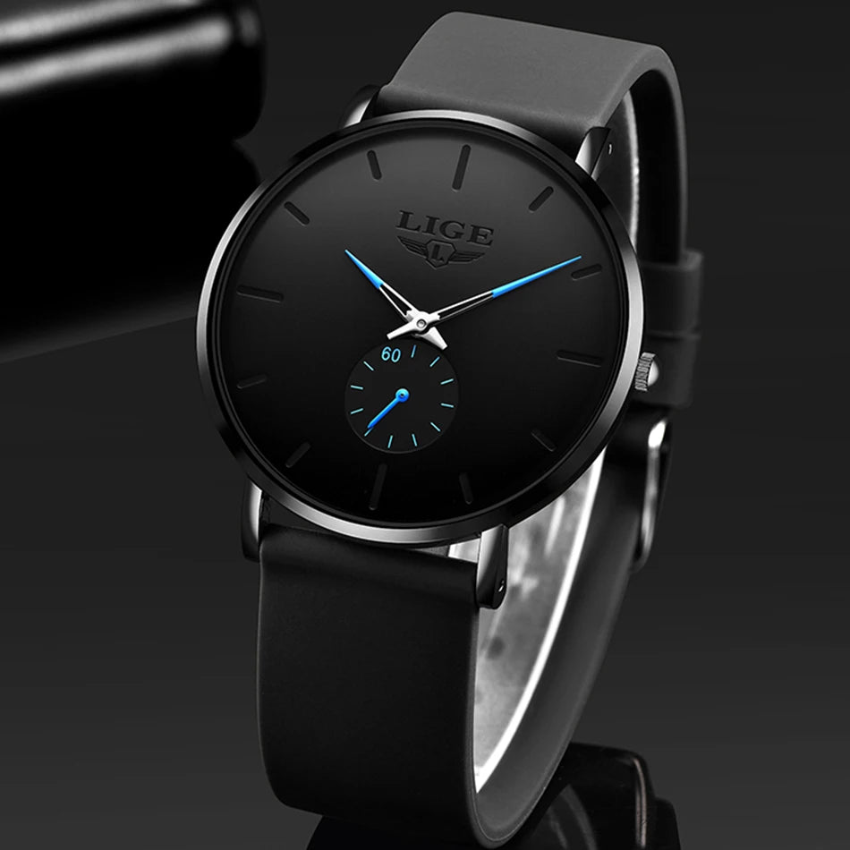 LIGE Herrenuhr – Sportlicher und trendiger Stil, Luxusmarke, wasserdicht, schlichtes und ultradünnes Design, Quarzuhr für Herren