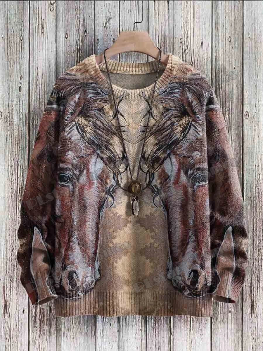 PLstar Cosmos retro pullover med drage- og hjortekunstmønster, 3D-printet strikpullover til mænd, vinter, unisex, casual striktrøje ZZM118