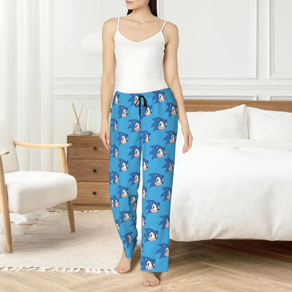 Custom Printed Womens Soniced Pajama Pants Hedgehog Game Sleepwear Sleep Lounge Bottoms with Pockets