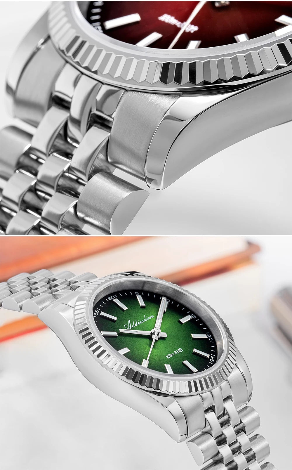 Relógio masculino novo ADDIESDIVE AD2073, vidro de safira, 36mm, VH31, quartz, efeito sunburst, 10Bar, impermeável para mergulho, luminoso